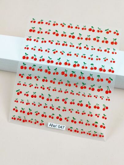1 hoja Pegatinas de arte de uñas con diseño de cerezas, pegatinas de uñas DIY, suministros para uñas