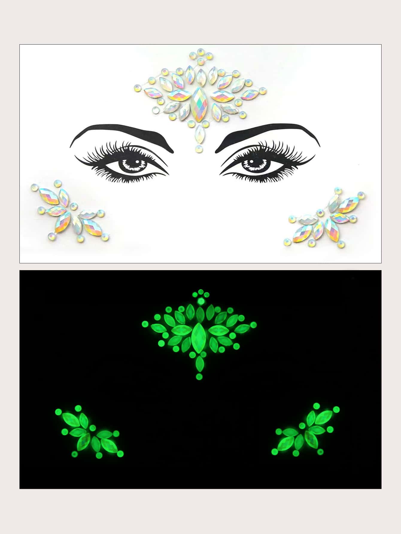 1 tờ nhãn dán hình xăm đính đá trên mặt - Nhiều màu - Xem 1