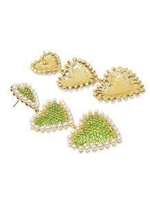 Hoa tai trái tim trang trí ngọc trai giả Valentine, Mẹ, Mẹ, Ngày của Mẹ, Quà tặng - màu xanh lá - Xem 2