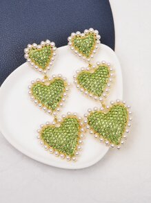 Hoa tai trái tim trang trí ngọc trai giả Valentine, Mẹ, Mẹ, Ngày của Mẹ, Quà tặng - màu xanh lá - Xem 3