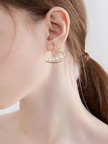 Faux Pearl Decor Heart Design Earrings - Multicolor - View 1