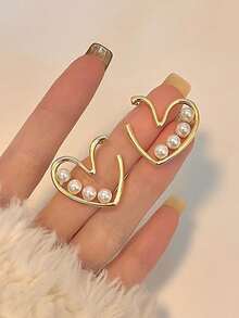 Faux Pearl Decor Heart Design Earrings - Multicolor - View 2