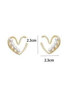 Faux Pearl Decor Heart Design Earrings - Multicolor - View 4