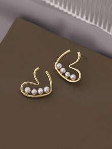 Faux Pearl Decor Heart Design Earrings - Multicolor - View 5