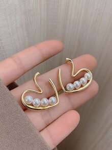 Faux Pearl Decor Heart Design Earrings - Multicolor - View 6