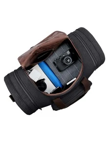 Túi du lịch thùng tròn cổ điển bằng vải canvas Dung tích lớn cho du lịch, kinh doanh, thể thao, thể dục - màu đen - Xem 4