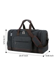 Túi du lịch thùng tròn cổ điển bằng vải canvas Dung tích lớn cho du lịch, kinh doanh, thể thao, thể dục - màu đen - Xem 5