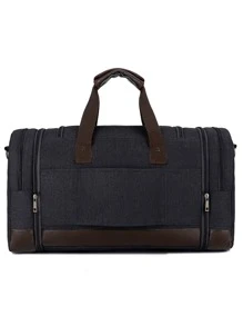 Túi du lịch thùng tròn cổ điển bằng vải canvas Dung tích lớn cho du lịch, kinh doanh, thể thao, thể dục - màu đen - Xem 6