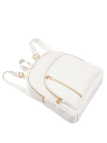 1 Pc Solid Color Simple Large-Capacity Children's Backpack, Suitable For Outdoor Travel, School Gifts  And Students For Boys Girls - White - View 2