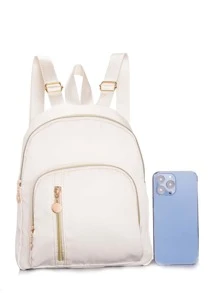 1 Pc Solid Color Simple Large-Capacity Children's Backpack, Suitable For Outdoor Travel, School Gifts  And Students For Boys Girls - White - View 4