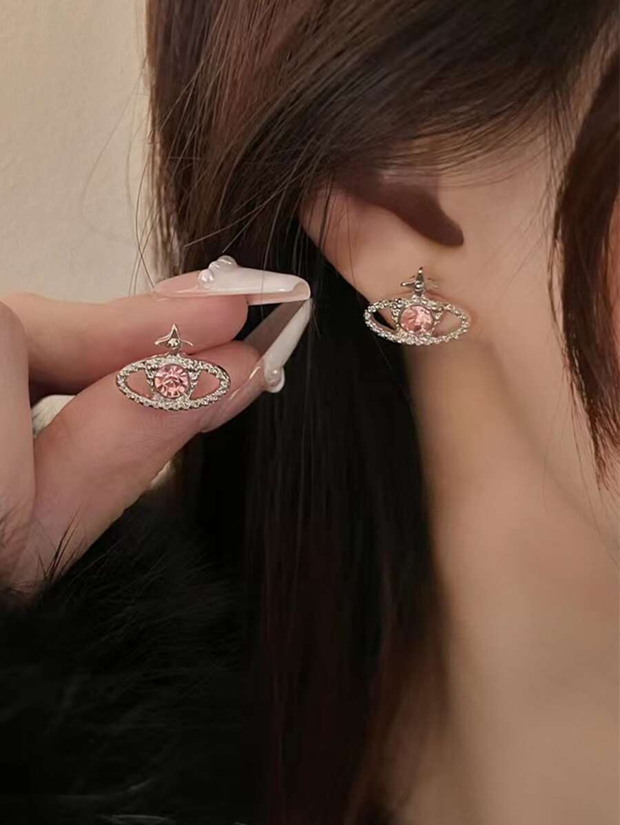 Bông tai trang trí hành tinh bằng đá rhinestone - Bạc - Xem 1