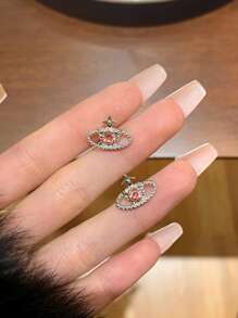 Bông tai trang trí hành tinh bằng đá rhinestone - Bạc - Xem 2