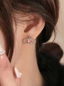 Bông tai trang trí hành tinh bằng đá rhinestone - Bạc - Xem 3