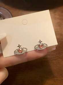 Bông tai trang trí hành tinh bằng đá rhinestone - Bạc - Xem 4