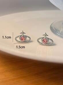 Bông tai trang trí hành tinh bằng đá rhinestone - Bạc - Xem 5