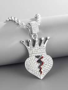 Men Crown Charm Necklace - Silver - View 2