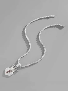 Men Crown Charm Necklace - Silver - View 3