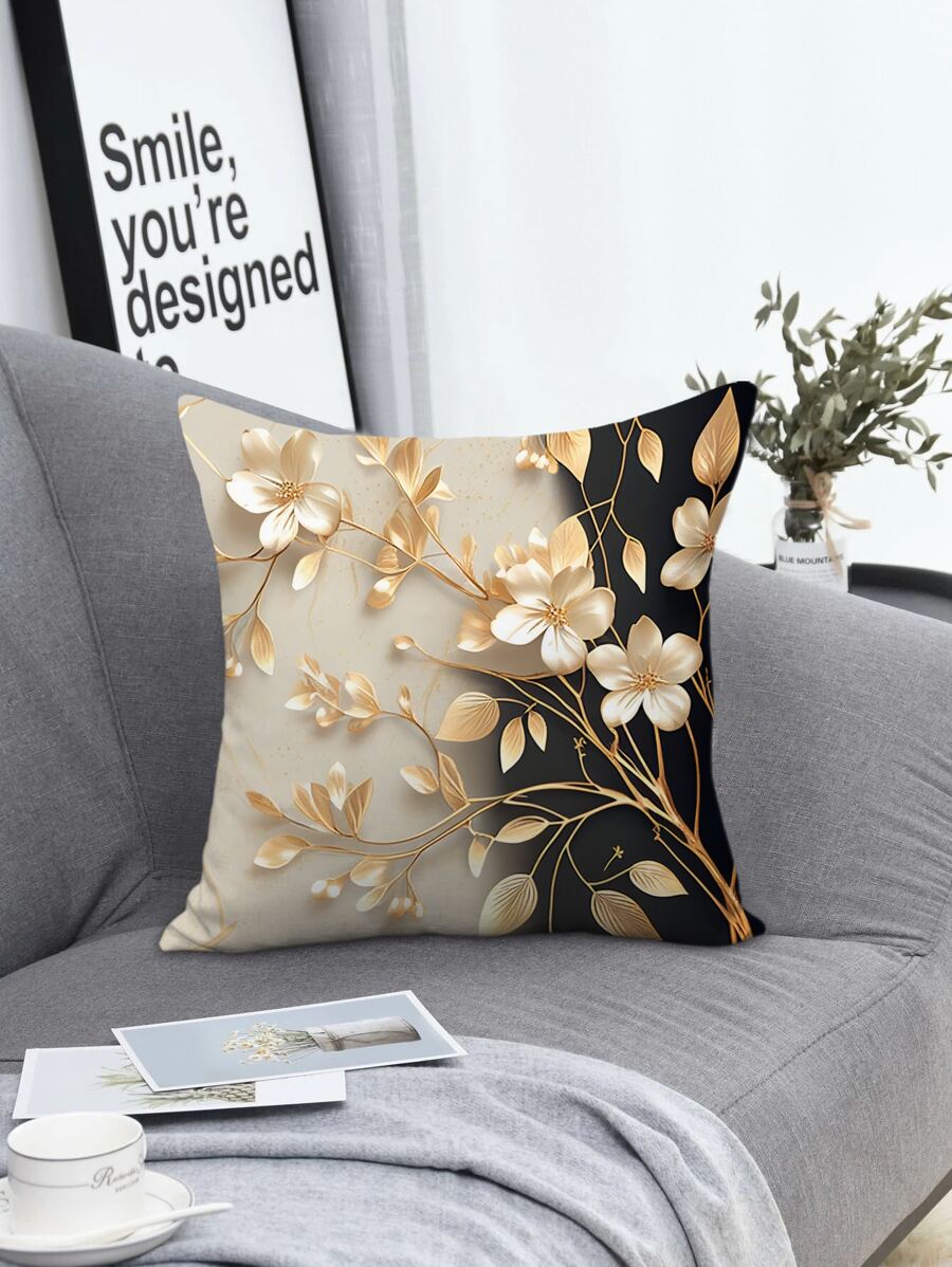 1pc Woven Fabric Cushion Cover Without Filler, Floral Pattern Decorative Throw Pillow Case For Sofa - Multicolor - View 1