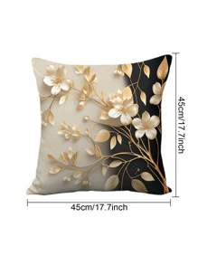 1pc Woven Fabric Cushion Cover Without Filler, Floral Pattern Decorative Throw Pillow Case For Sofa - Multicolor - View 3