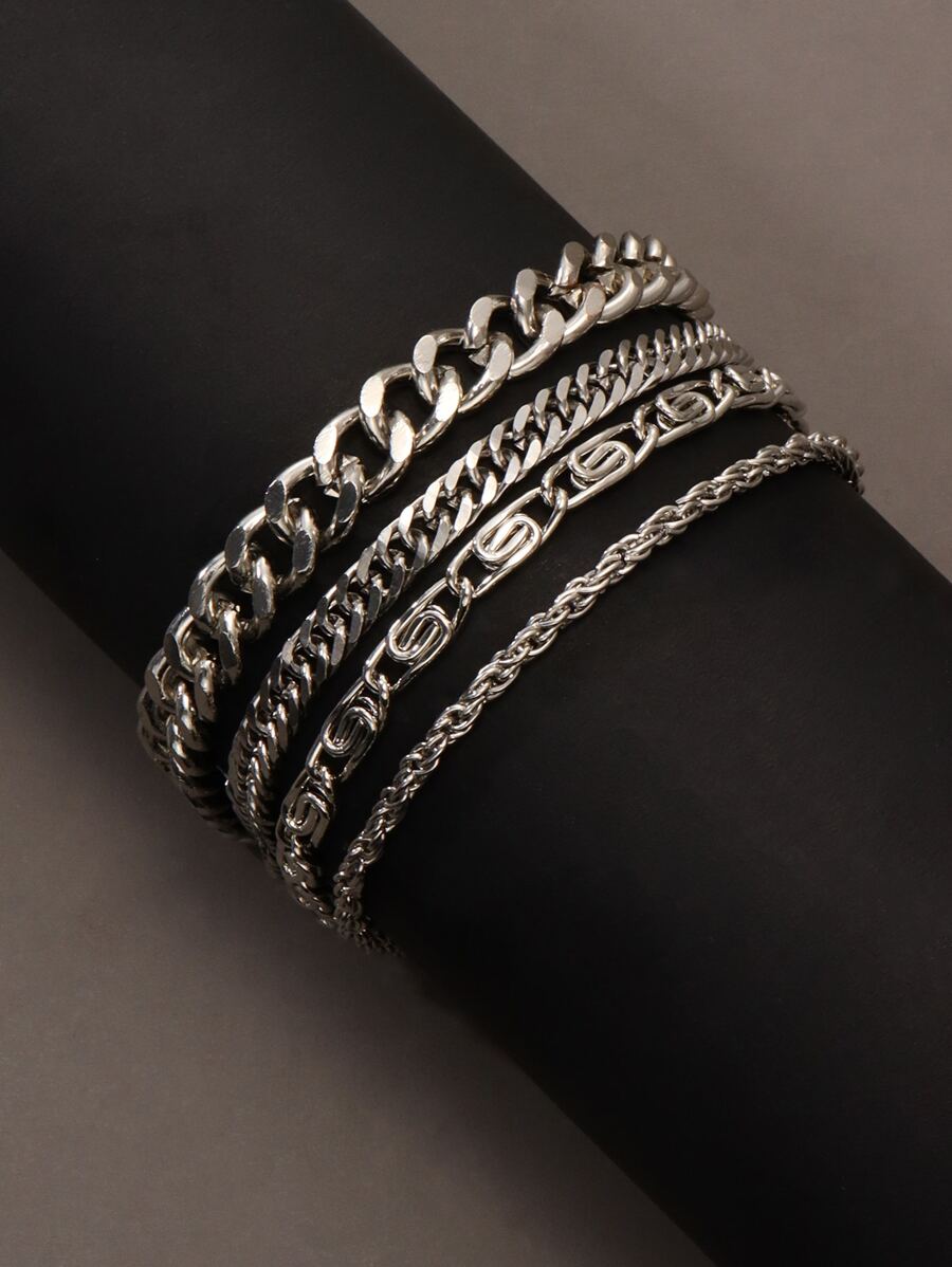 4入組中性極簡不鏽鋼手鍊,適用於海灘度假