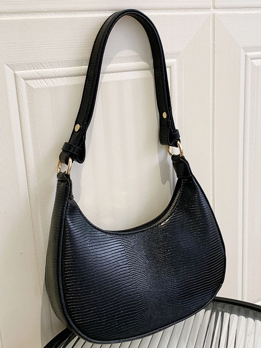 Bolso hobo lagartija en relieve - Negro - Ver 1