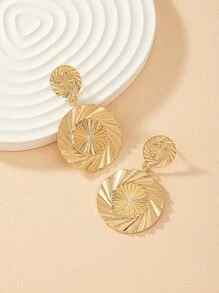 Bông tai thả tròn bằng kim loại có kết cấu - Vàng - Xem 3