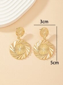 Bông tai thả tròn bằng kim loại có kết cấu - Vàng - Xem 4