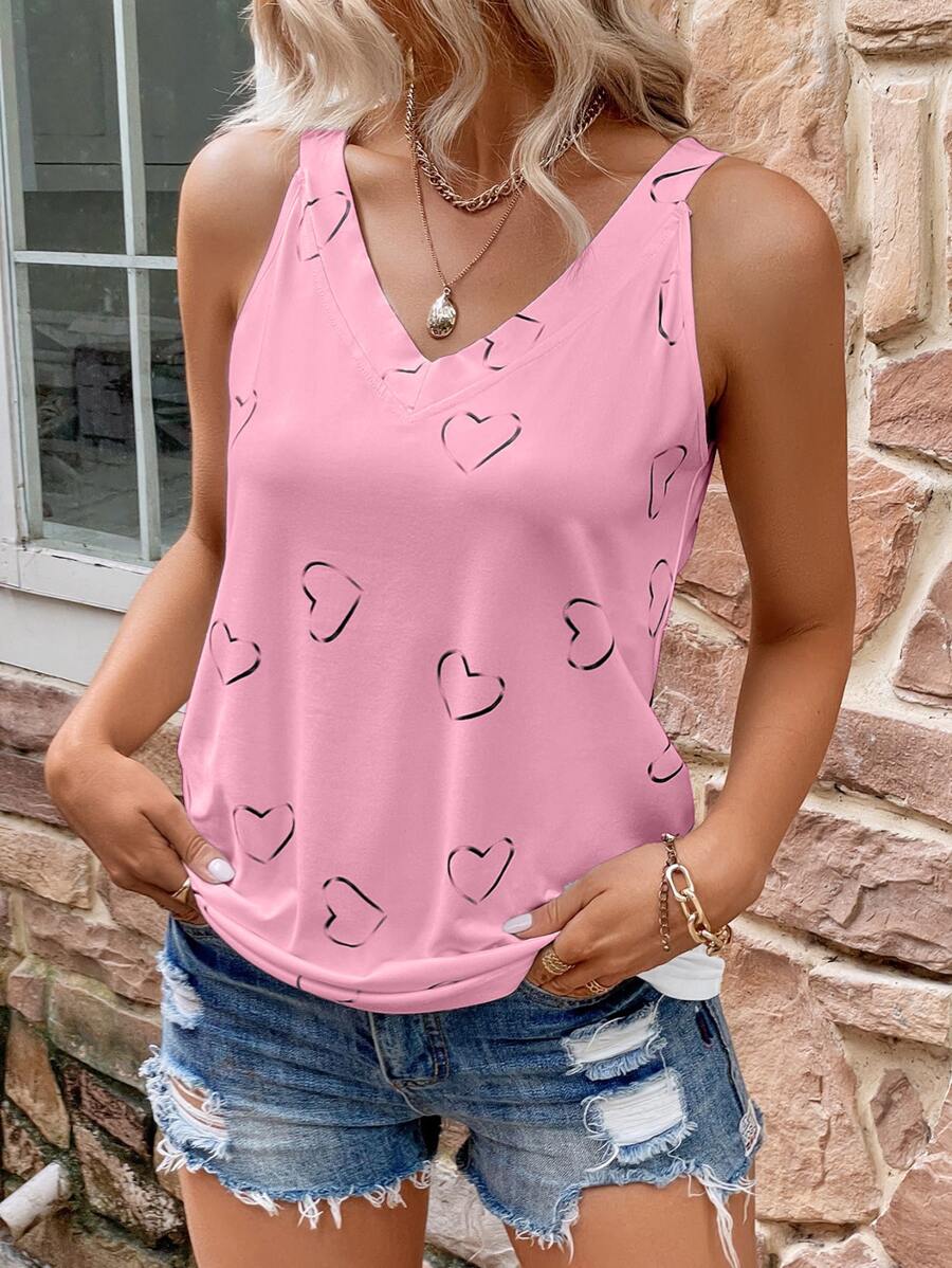 SHEIN LUNE Top tank con estampado de corazón - Rosa - Ver 1