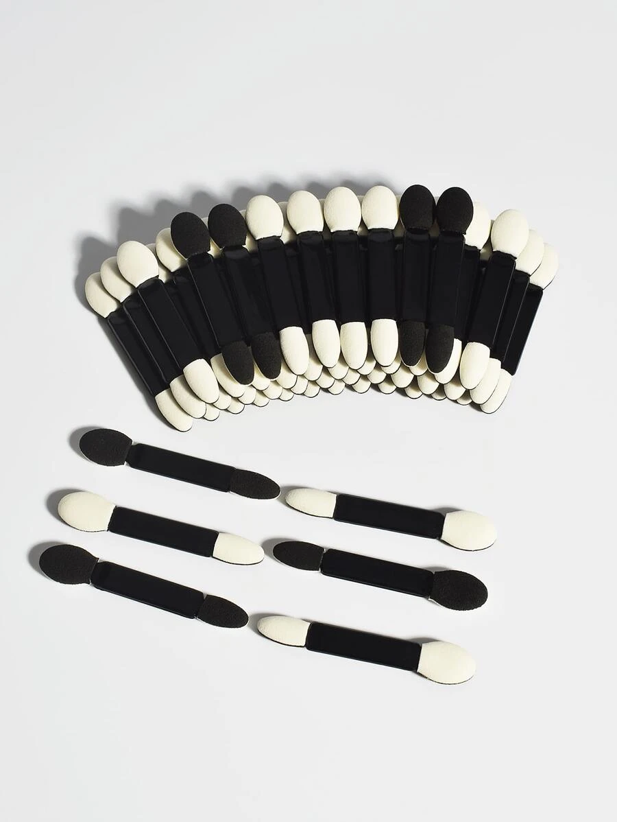 50支双色一次性眼影刷，一次性黑白眼影棒刷双头海绵眼影棒便携式迷你眼妆刷遮瑕海绵棒50支 - 黑與白 - 查看 1