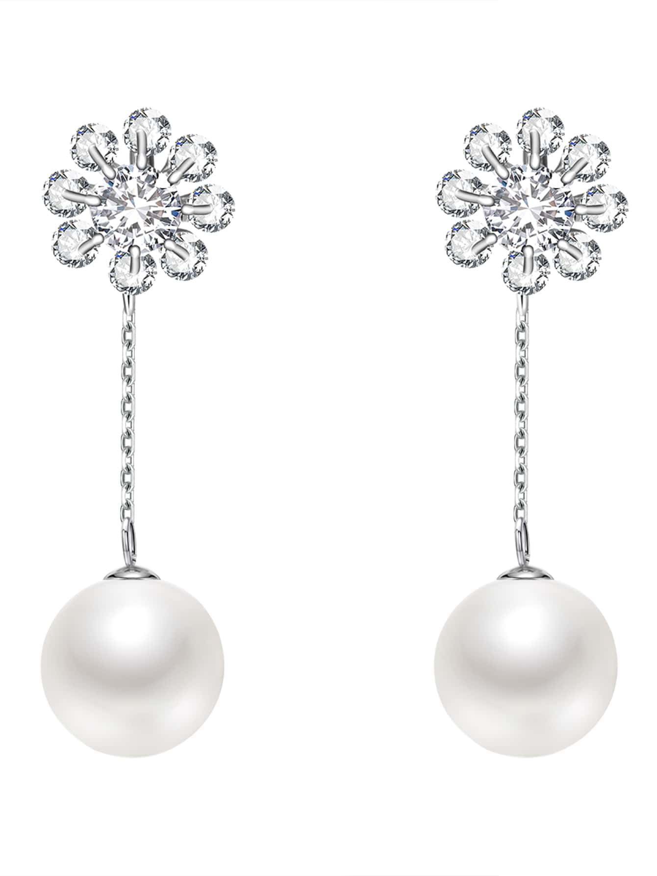 Cultured Faux Pearl Decor Silver Drop Earrings - Silver - View 1