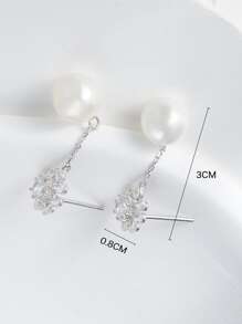 Cultured Faux Pearl Decor Silver Drop Earrings - Silver - View 5