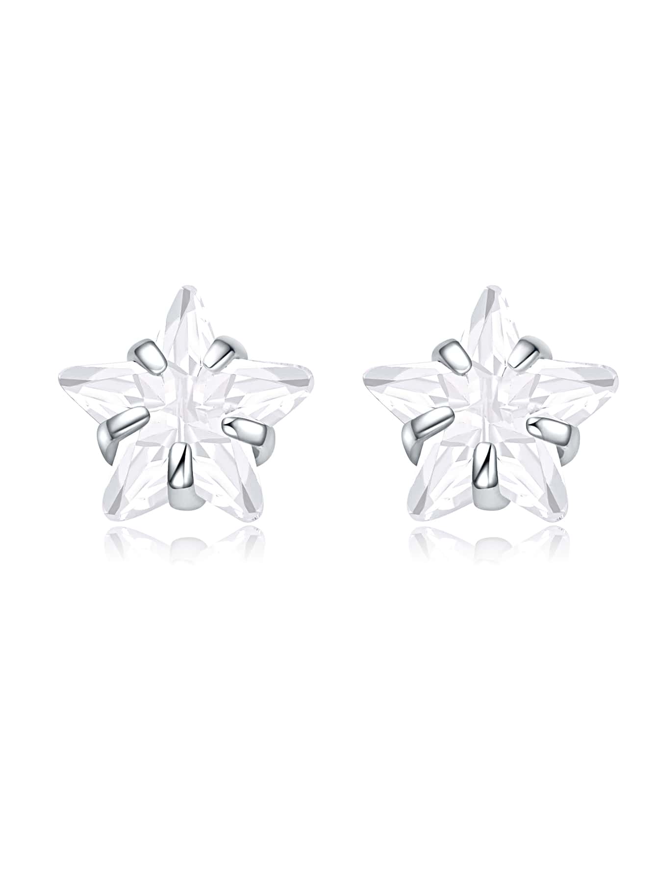 方晶鋯石雪花銀耳釘 - 銀色 - 查看 1