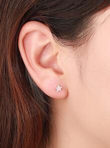 方晶鋯石雪花銀耳釘 - 銀色 - 查看 2