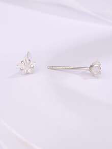 方晶鋯石雪花銀耳釘 - 銀色 - 查看 3
