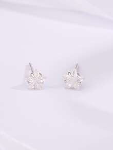 方晶鋯石雪花銀耳釘 - 銀色 - 查看 4