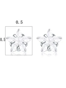 方晶鋯石雪花銀耳釘 - 銀色 - 查看 6