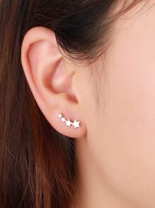 方晶鋯石裝飾星形設計銀耳釘