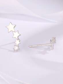 方晶鋯石裝飾星形設計銀耳釘