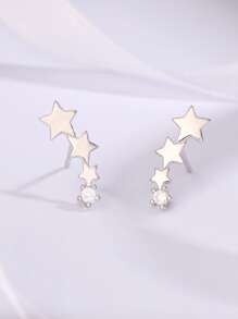 方晶鋯石裝飾星形設計銀耳釘