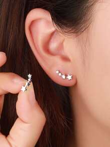 方晶鋯石裝飾星形設計銀耳釘