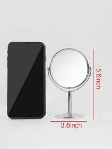 Rotatable Desktop Mirror, 1pc Round Double-Side Metal Makeup Mirror, Bathroom Mirror, Gift For Women Mom Wife Sister Teen Girl Friend,Makeup,Cheap,Room Decor,Vanity,Travel,Bedroom,Makeup Accessories,Mirror,Vanity Mirror - Silver - View 3