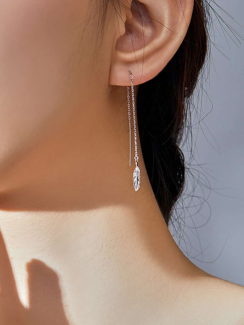 1pair 10.9CM Chains and Leaf Dangle Earrings Drop Earrings For Women S925 Sterling Silver Color Daily Wear Fine Jewelry Dating Gifts