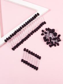 50pcs Multi-functional Eyeshadow Brushes With Transparent Handle, Sponge Applicator, Glitter Powder Brush, Mirror Powder Brush, Nail Art Friction Stick - Black - View 3