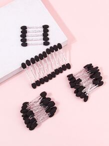 50pcs Multi-functional Eyeshadow Brushes With Transparent Handle, Sponge Applicator, Glitter Powder Brush, Mirror Powder Brush, Nail Art Friction Stick - Black - View 5