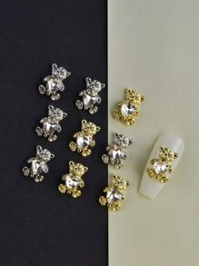 10 件装 3D 水钻装饰熊图案美甲装饰 DIY 指甲饰品 指甲宝石 美甲用品 - 彩色 - 查看 2