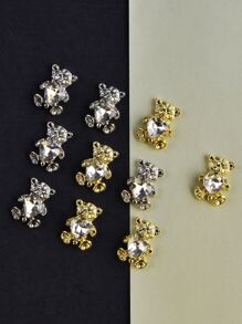 10 件装 3D 水钻装饰熊图案美甲装饰 DIY 指甲饰品 指甲宝石 美甲用品 - 彩色 - 查看 3