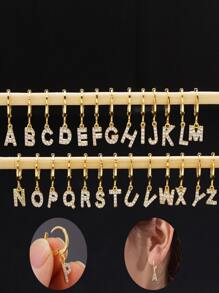 2對/套水鑽字母裝飾耳墜 - 金黃色 - 查看 1