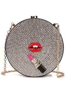 Mini Diamond Round Acrylic Party Evening Bag - Silver - View 1