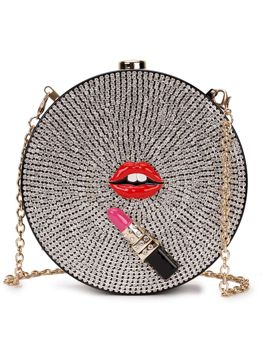 Mini Diamond Round Acrylic Party Evening Bag - Silver - View 1