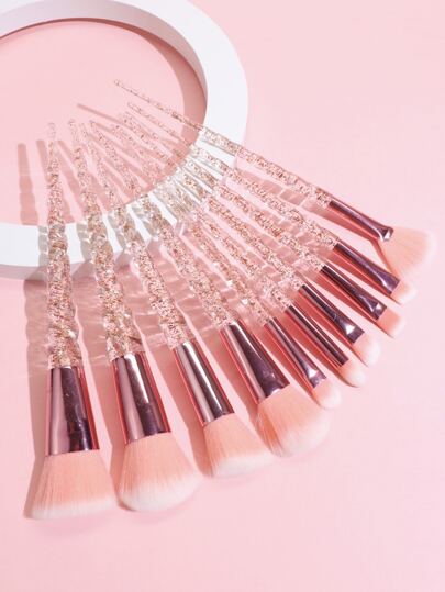 10件套专业化妆刷套装，包含腮红刷、散粉刷、眼部化妆刷等。粉色和玫瑰红色可选。化妆刷套装，化妆刷套装，化妆刷套装，全套化妆刷，化妆刷套装，全套化妆工具，化妆刷套装，化妆刷套装，化妆礼盒套装